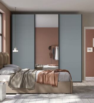 Armadio scorrevole moderno con specchio a 3 ante H.257 L.266, color Cadaques