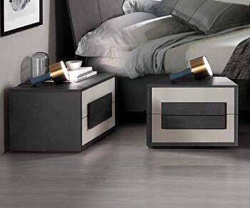 Coppia di comodini moderni, grigio resina chiaro e grigio resina scuro, made in Italy
