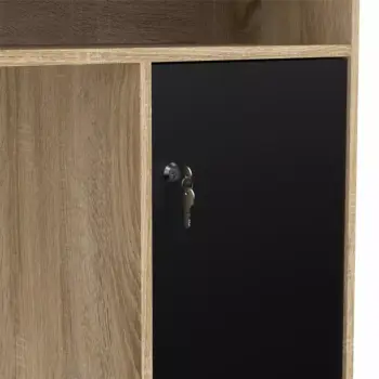 scrivania nera con tre cassetti